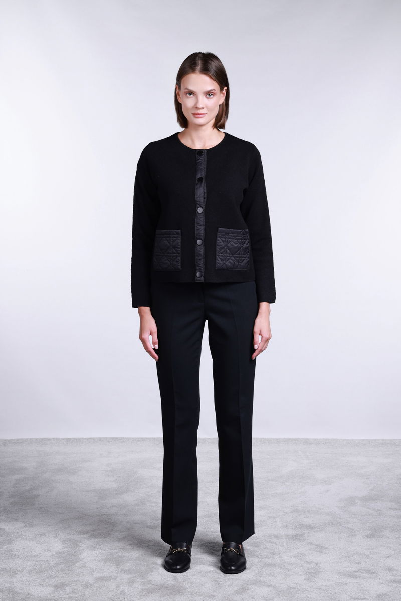 Sempre Kadın Torba Cepli Çift Kumaş Detaylı Hırka 2710 Siyah - 2