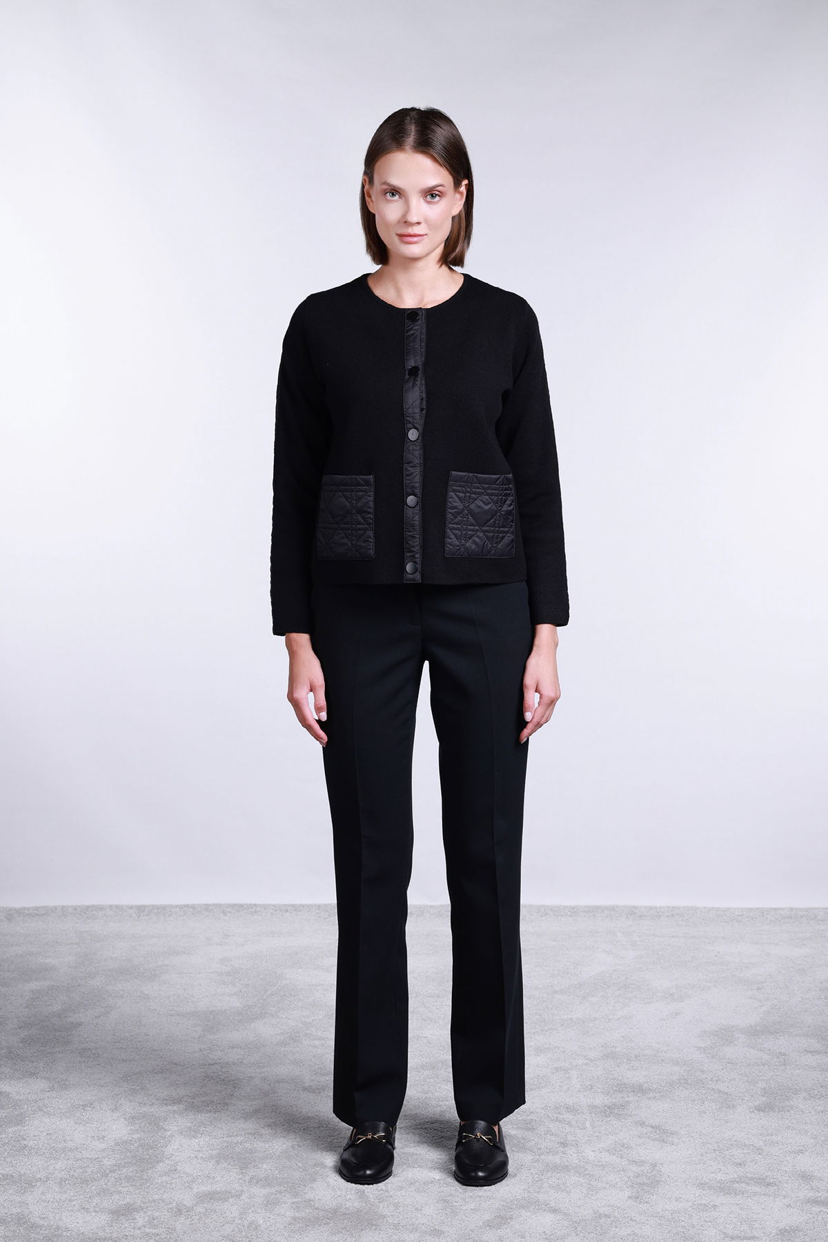 Sempre Kadın Torba Cepli Çift Kumaş Detaylı Hırka 2710 Siyah - 2