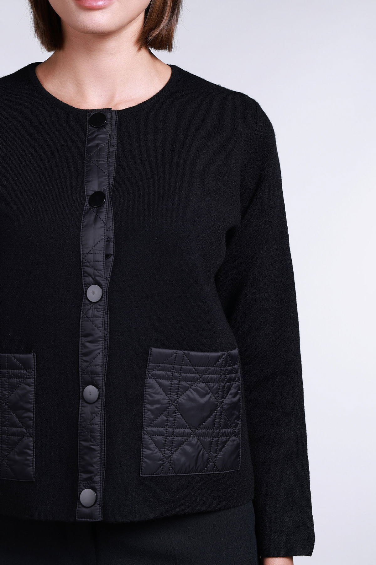 Sempre Kadın Torba Cepli Çift Kumaş Detaylı Hırka 2710 Siyah - 3