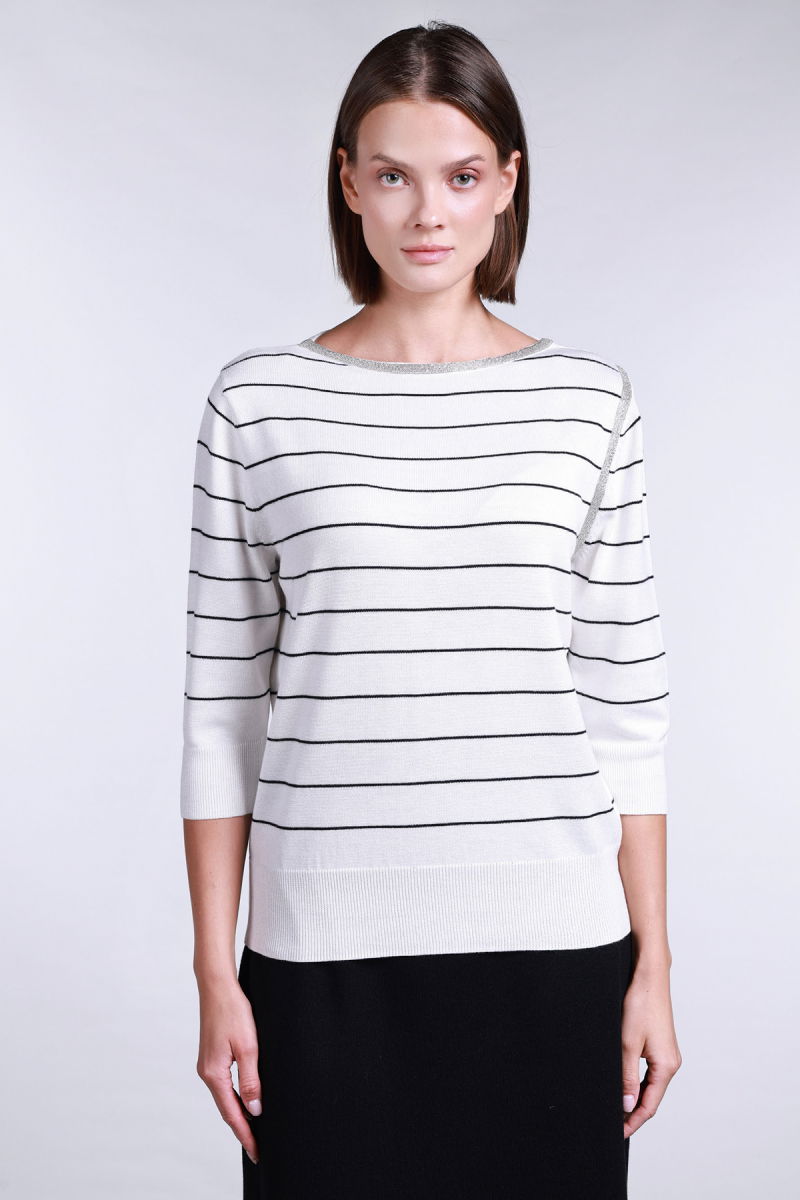 Sempre Kadın Truvakar Kol Taş Detaylı Yün Kazak 2747 Fildişi-Siyah - Sempre