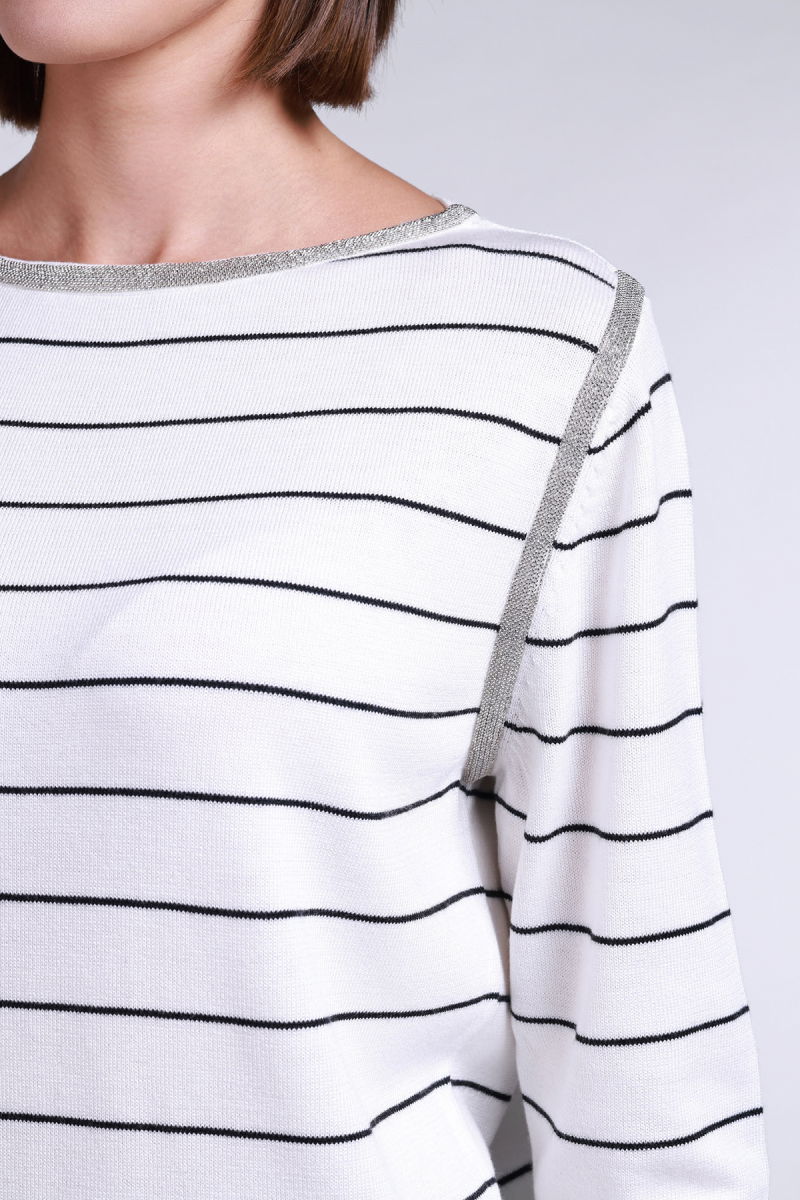 Sempre Kadın Truvakar Kol Taş Detaylı Yün Kazak 2747 Fildişi-Siyah - 3