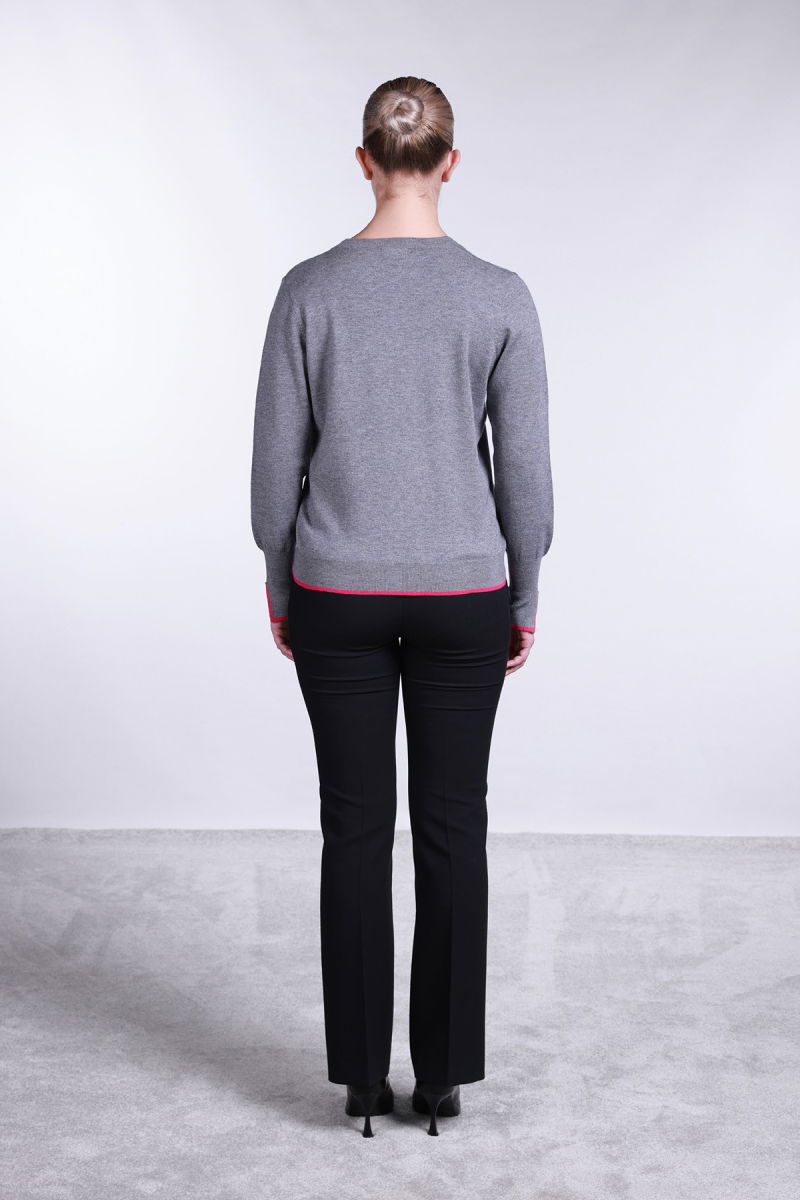 Sempre Kadın V Yaka Kolları Yırtmaçlı Hırka 2708 Gri-Fuşya - 4