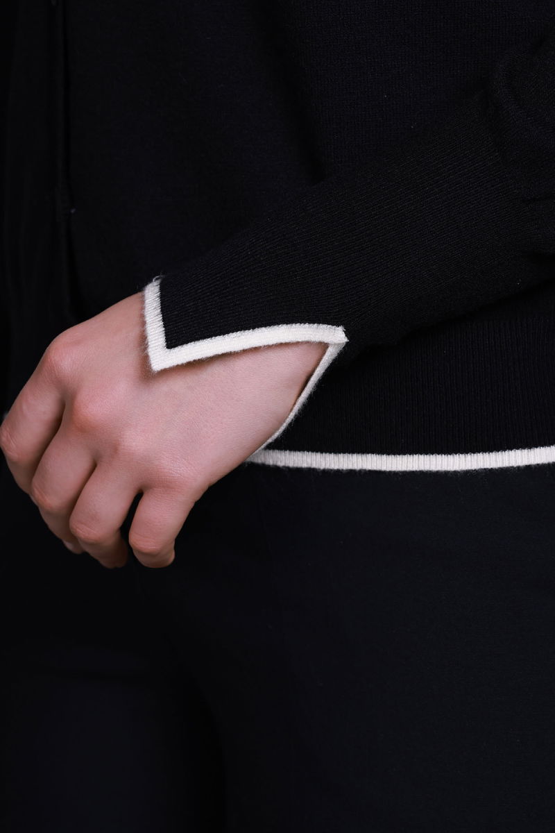 Sempre Kadın V Yaka Kolları Yırtmaçlı Hırka 2708 Siyah-Fildişi - 3