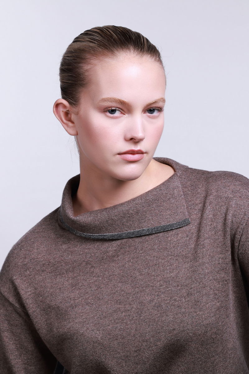 Sempre Kadın Yaka Detaylı Uzun Kollu Yün Kazak 2781 Kahverengi - 3