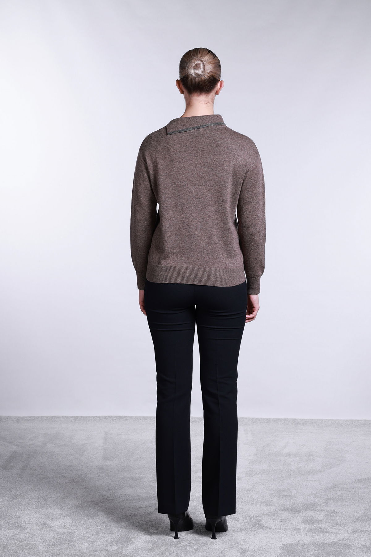 Sempre Kadın Yaka Detaylı Uzun Kollu Yün Kazak 2781 Kahverengi - 4