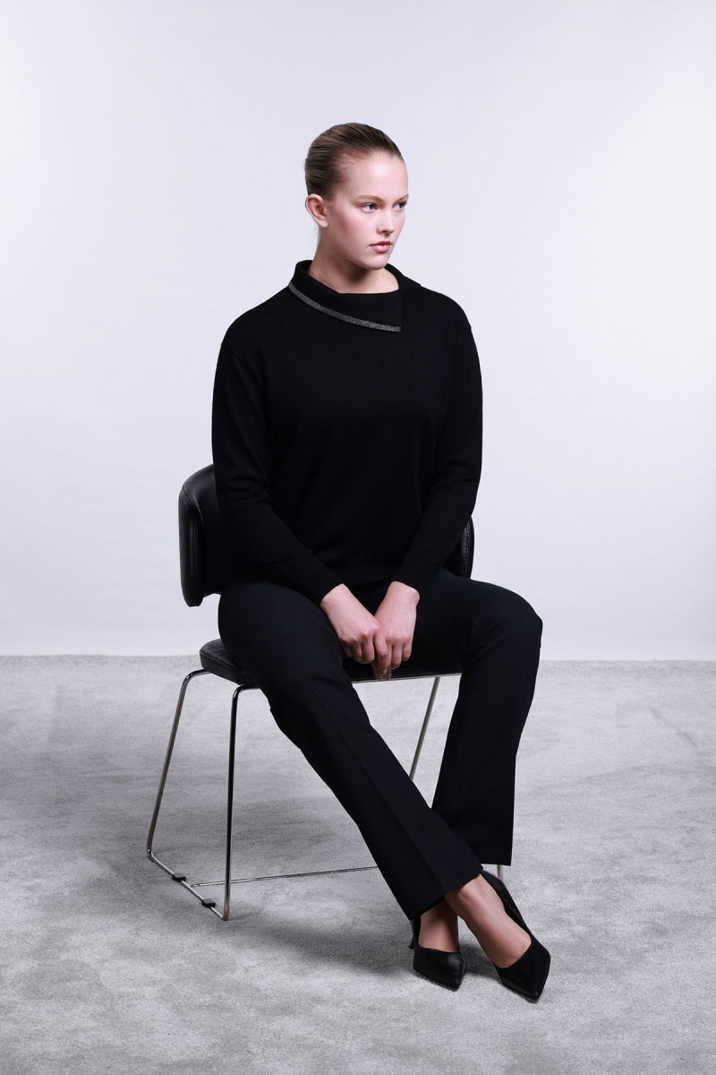 Sempre Kadın Yaka Detaylı Uzun Kollu Yün Kazak 2781 Siyah - Sempre