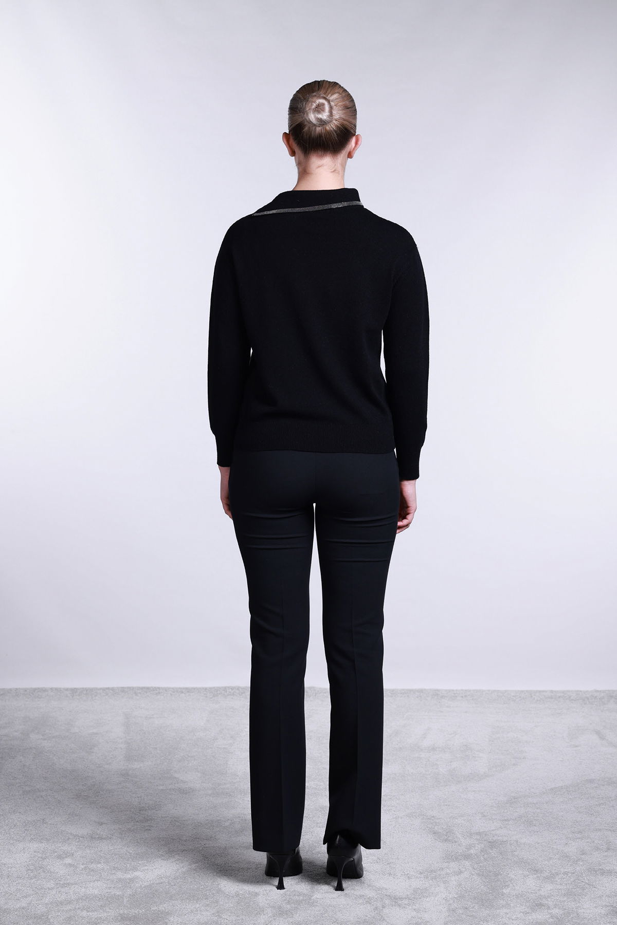 Sempre Kadın Yaka Detaylı Uzun Kollu Yün Kazak 2781 Siyah - 4