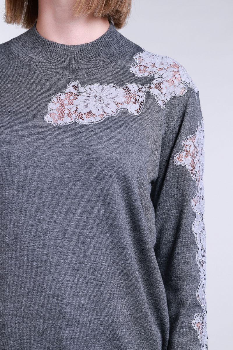 Sempre Kadın Yarım Balıkçı Dantel Detaylı Yün Kazak 2721 Gri - 3