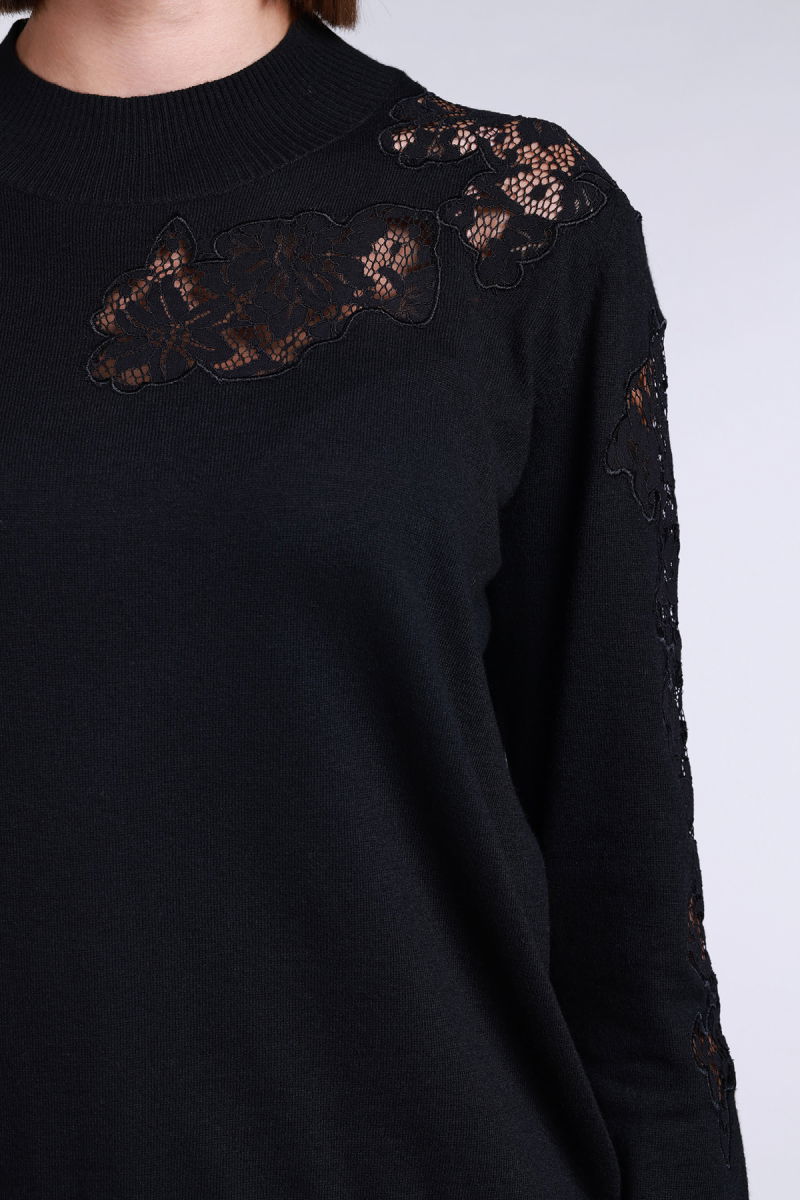 Sempre Kadın Yarım Balıkçı Dantel Detaylı Yün Kazak 2721 Siyah - 3