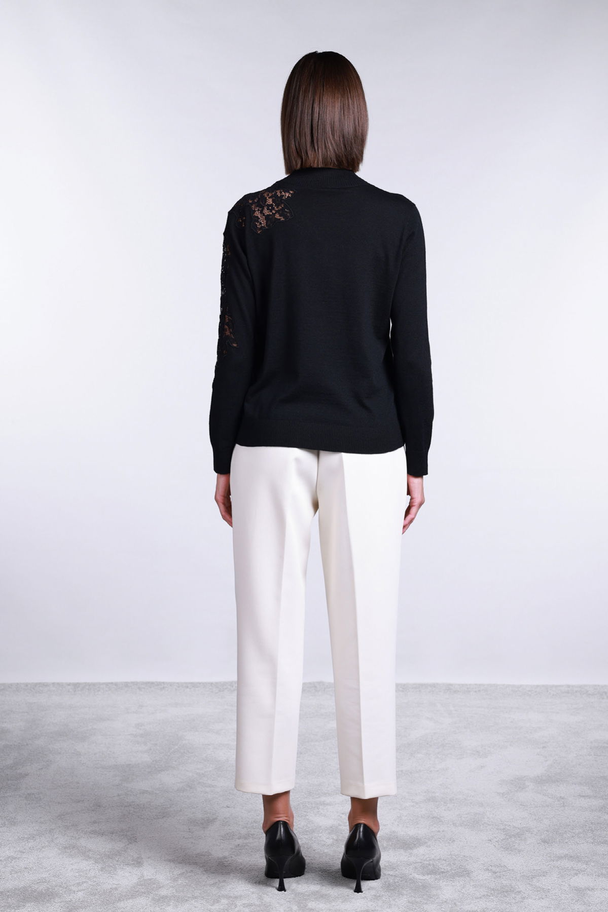 Sempre Kadın Yarım Balıkçı Dantel Detaylı Yün Kazak 2721 Siyah - 4