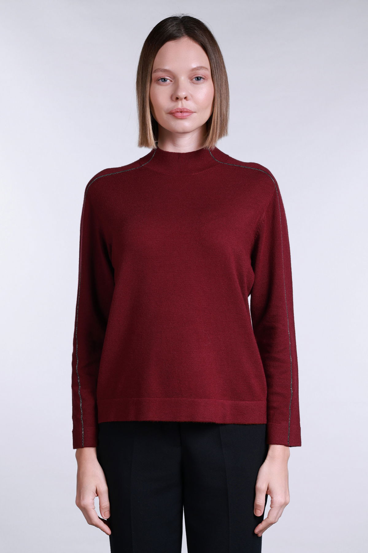 Sempre Kadın Yarım Balıkçı Şerit Taş Detaylı Kazak 2772 Bordo - 1