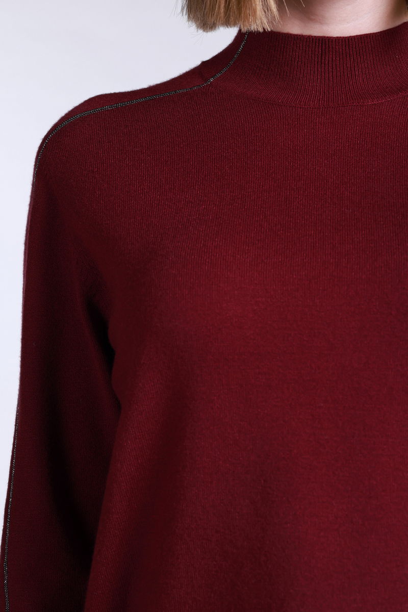 Sempre Kadın Yarım Balıkçı Şerit Taş Detaylı Kazak 2772 Bordo - 3