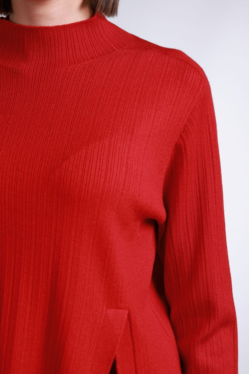 Sempre Kadın Yarım Balıkçı Yırtmaç Detaylı Yün Kazak 2742 Kırmızı - 3