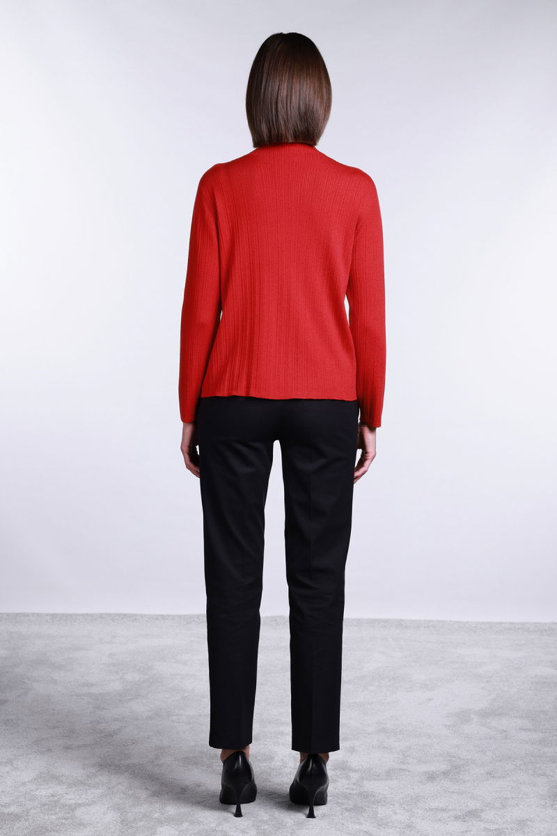 Sempre Kadın Yarım Balıkçı Yırtmaç Detaylı Yün Kazak 2742 Kırmızı - 4