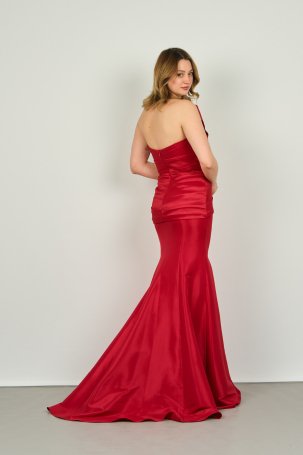 Şeref Vural Kadın Asimetrik Yaka Balık Form Abiye Elbise 8246 Kırmızı - 4