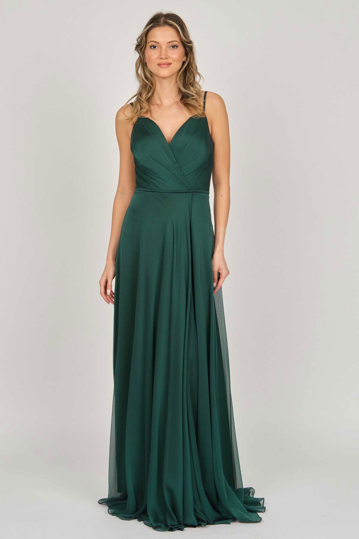 Şeref Vural Kadın Askılı Şifon Abiye Elbise 5437817 Nefti - 1