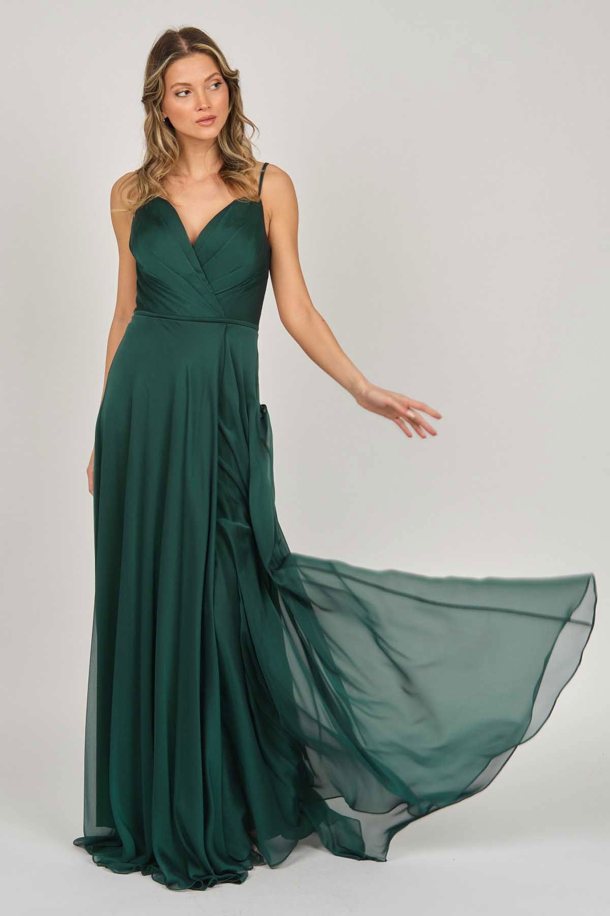 Şeref Vural Kadın Askılı Şifon Abiye Elbise 5437817 Nefti - 3