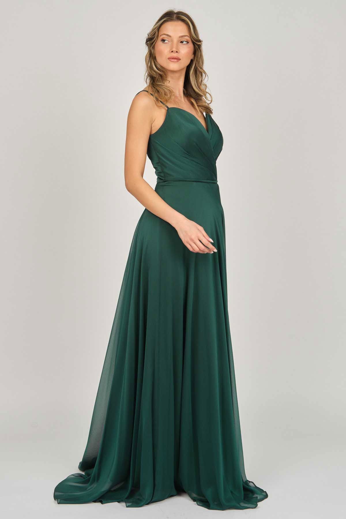 Şeref Vural Kadın Askılı Şifon Abiye Elbise 5437817 Nefti - 4