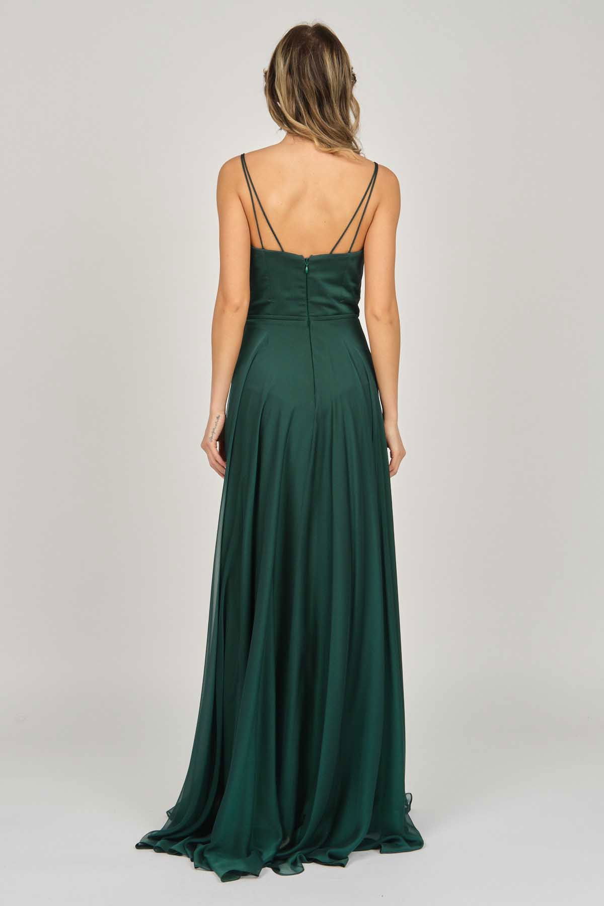 Şeref Vural Kadın Askılı Şifon Abiye Elbise 5437817 Nefti - 5