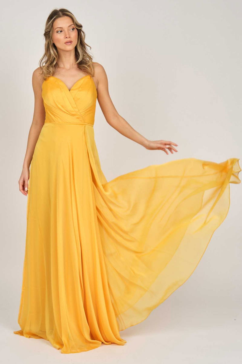 Şeref Vural Kadın Askılı Şifon Abiye Elbise 5437817 Safran - 2