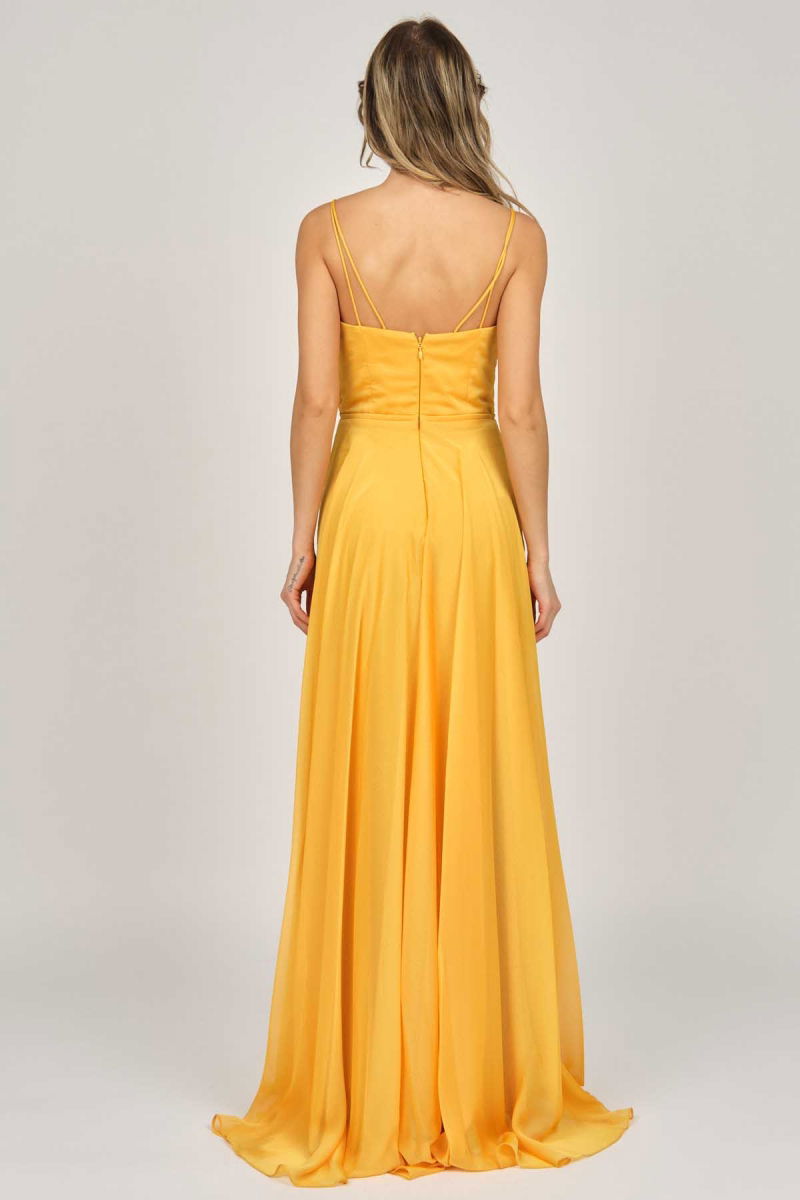 Şeref Vural Kadın Askılı Şifon Abiye Elbise 5437817 Safran - 5