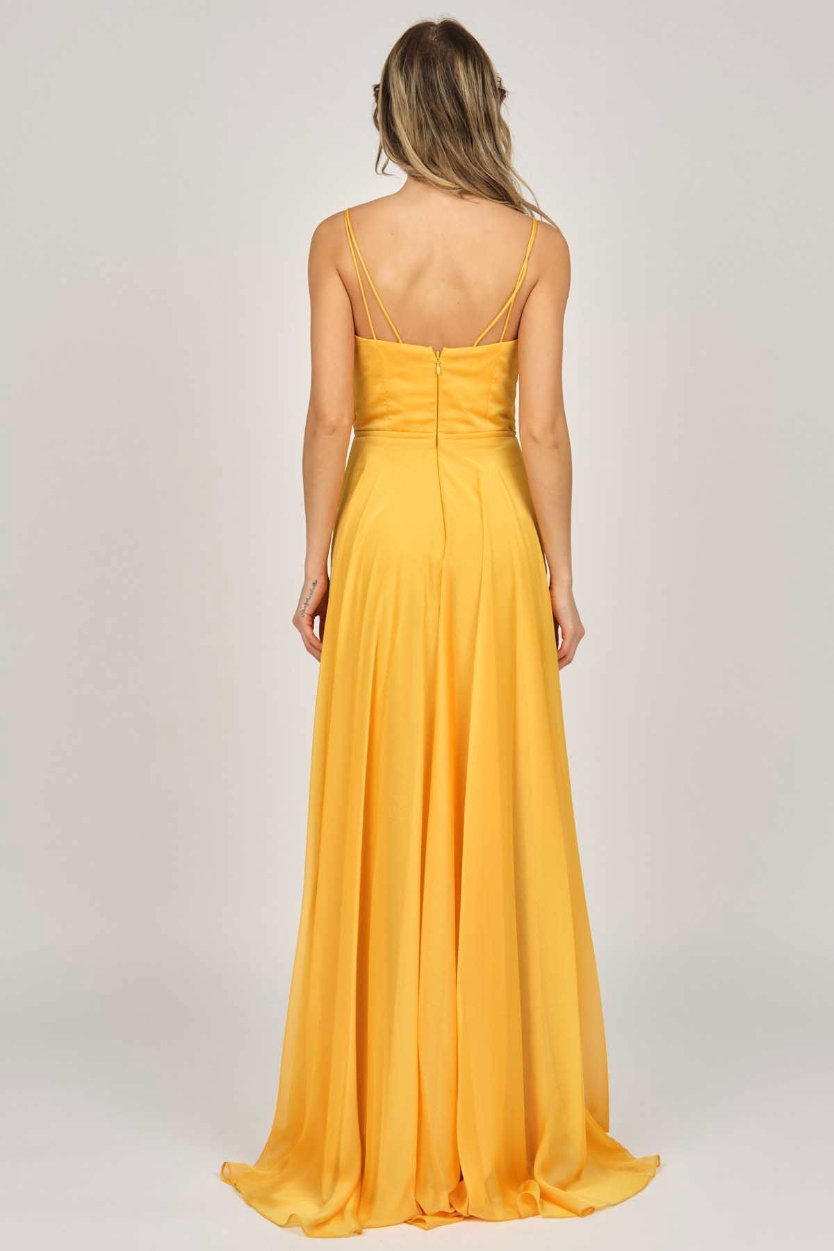 Şeref Vural Kadın Askılı Şifon Abiye Elbise 5437817 Safran - 5