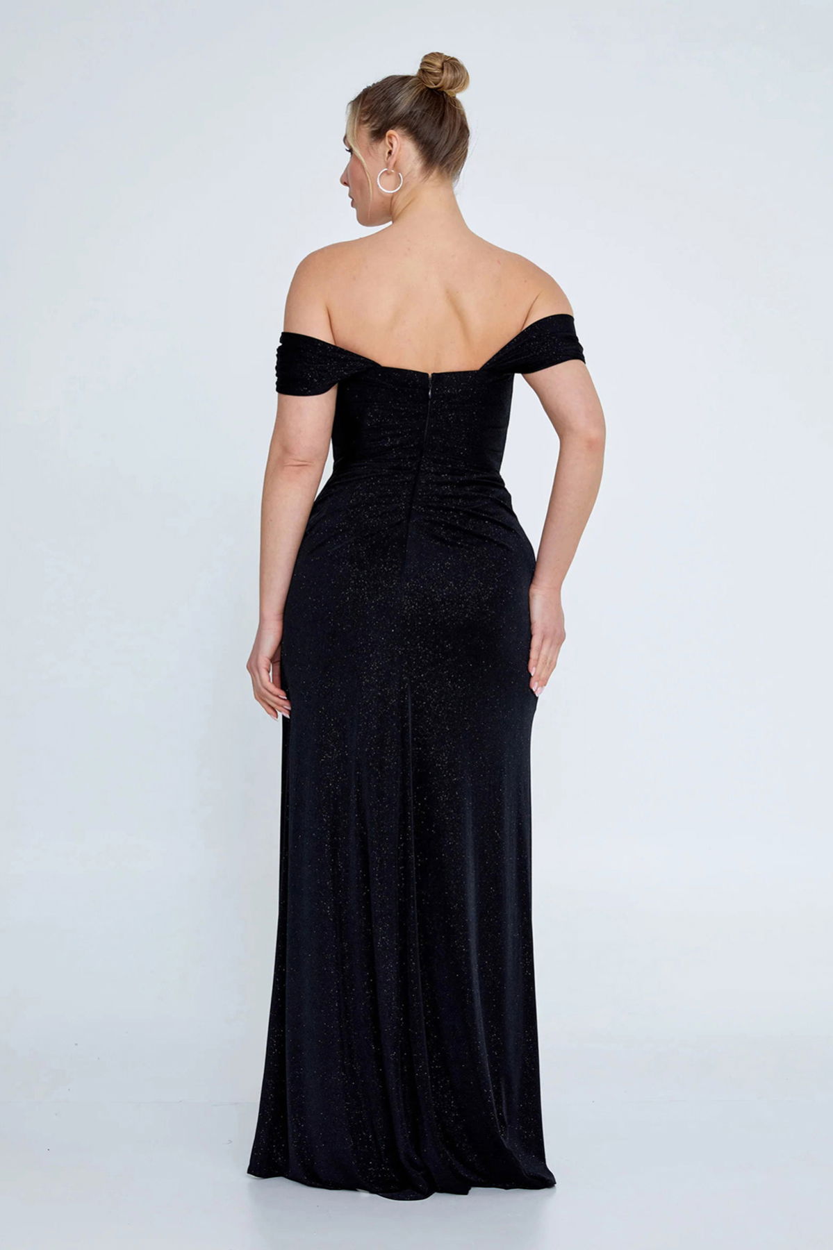 Şeref Vural Kadın Büyük Beden Düşük Omuz Derin Yırtmaçlı Balık Form Abiye Elbise 8212 Siyah - 4