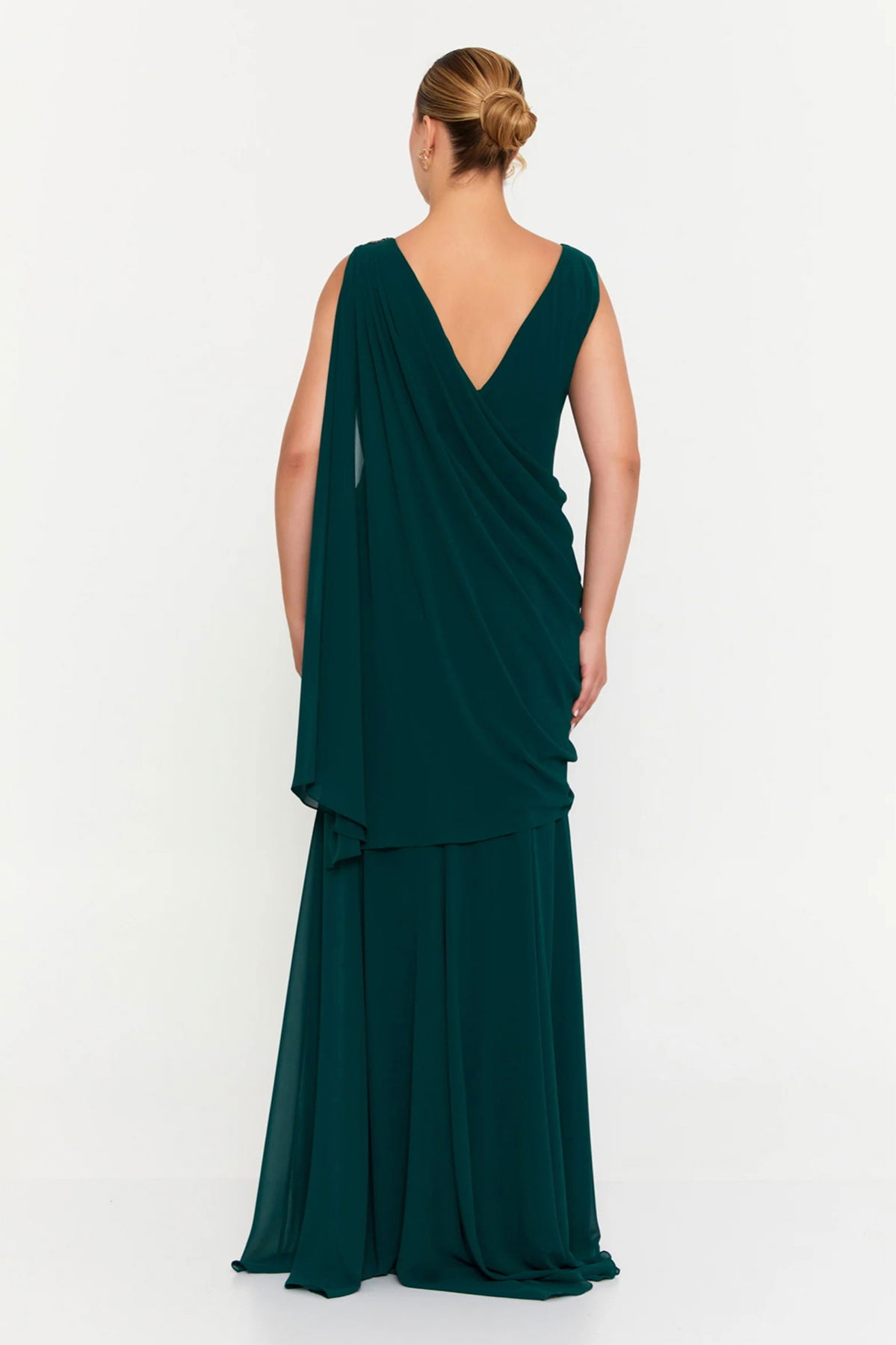 Şeref Vural Kadın Büyük Beden Tek Omuz İşlemeli Maxi Abiye Elbise 6707 Nefti - 4