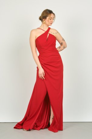 Şeref Vural Kadın Çapraz Yaka Detaylı Balık Form Abiye Elbisesi 7995 Şarap Kırmızısı - 3