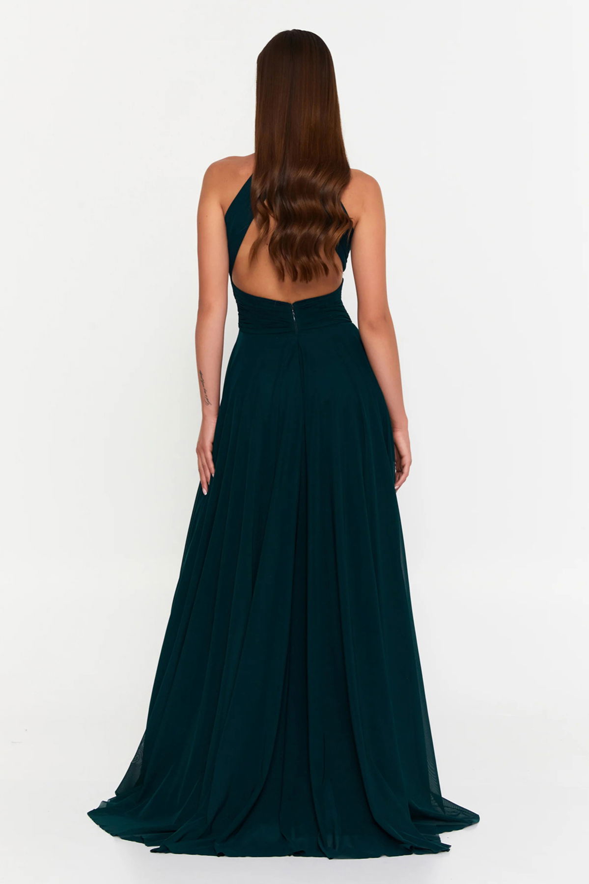 Şeref Vural Kadın Derin V Yaka Yırtmaçlı Maxi Abiye Elbise 8344 Nefti - 4