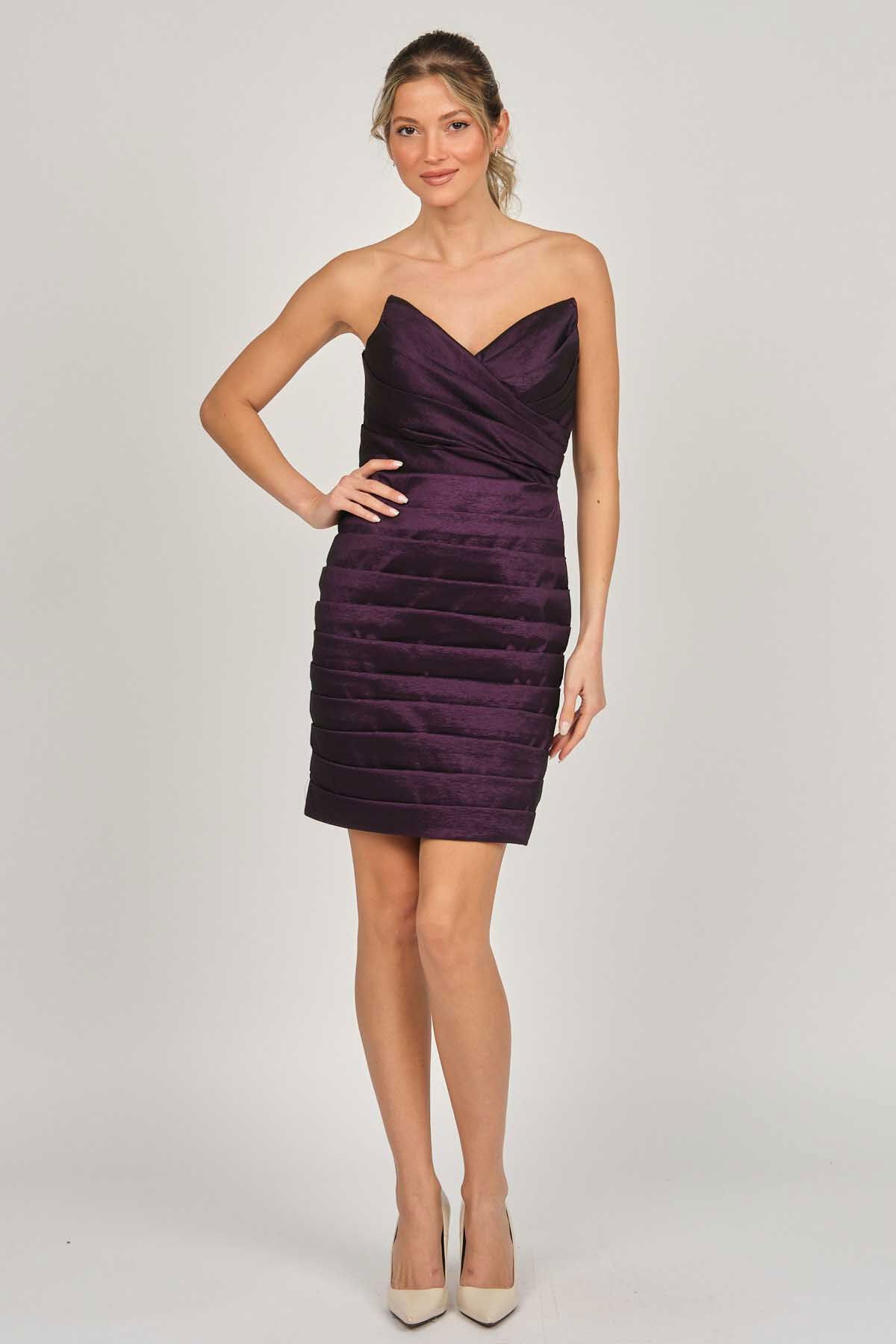 Şeref Vural Kadın Kısa Abiye Elbise 5438015 Mürdüm - 1