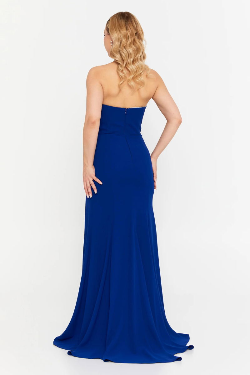 Şeref Vural Kadın Straplez Derin Yırtmaçlı Balık Form Abiye Elbise 8266 Saks - 4