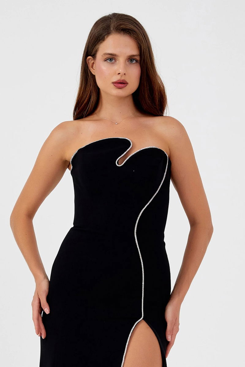 Şeref Vural Kadın Straplez Derin Yırtmaçlı Balık Form Abiye Elbise 8266 Siyah - 3