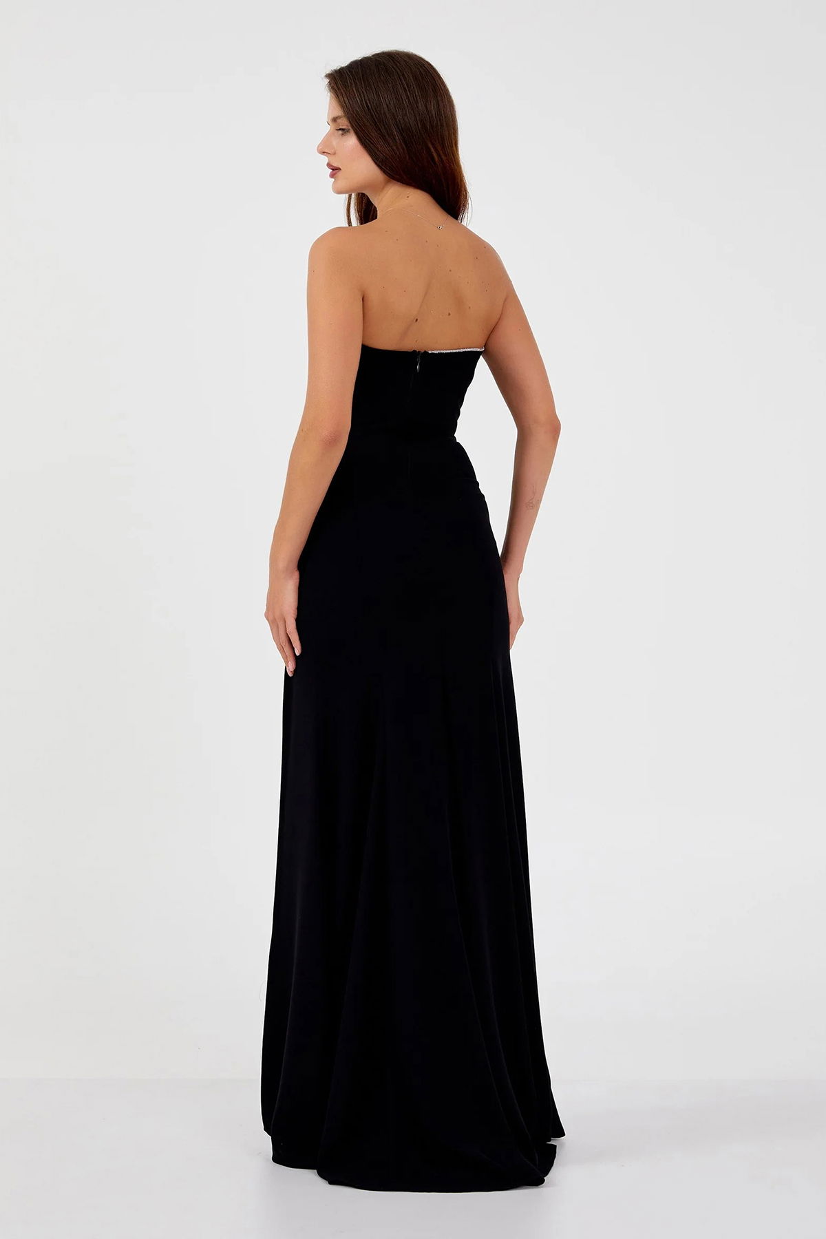 Şeref Vural Kadın Straplez Derin Yırtmaçlı Balık Form Abiye Elbise 8266 Siyah - 4