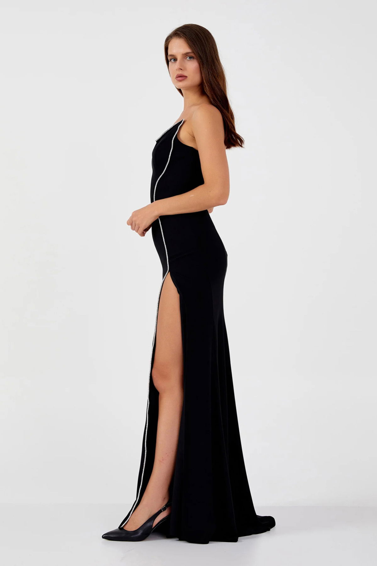 Şeref Vural Kadın Straplez Derin Yırtmaçlı Geniş Beden Aralıklı Uzun Abiye Elbise 8262 Siyah - 2