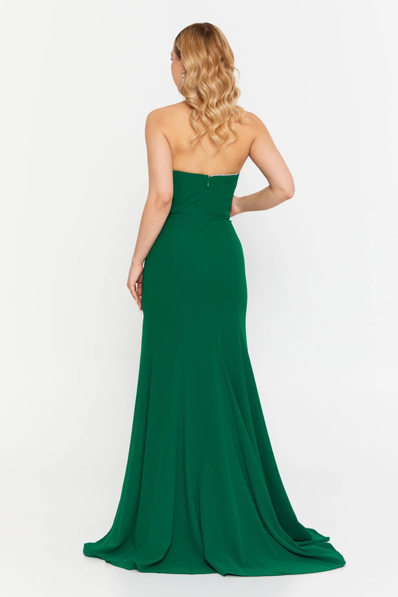 Şeref Vural Kadın Straplez Derin Yırtmaçlı Geniş Beden Aralıklı Uzun Abiye Elbise 8262 Yeşil - 4