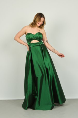 Şeref Vural Kadın Straplez Derin Yırtmaçlı Uzun Abiye Elbise 8123 Fıstık Yeşili 