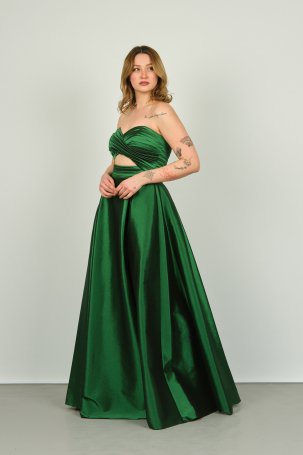 Şeref Vural Kadın Straplez Derin Yırtmaçlı Uzun Abiye Elbise 8123 Fıstık Yeşili - 3