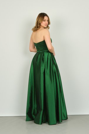 Şeref Vural Kadın Straplez Derin Yırtmaçlı Uzun Abiye Elbise 8123 Fıstık Yeşili - 4