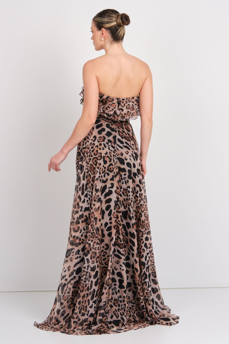 Şeref Vural Kadın Straplez Leopar Desenli Maxi Abiye Elbise 8317 Leopar - 5