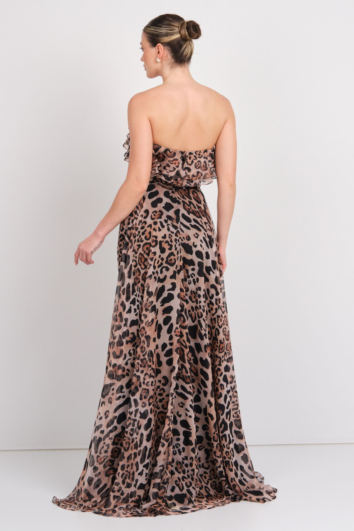 Şeref Vural Kadın Straplez Leopar Desenli Maxi Abiye Elbise 8317 Leopar - 5