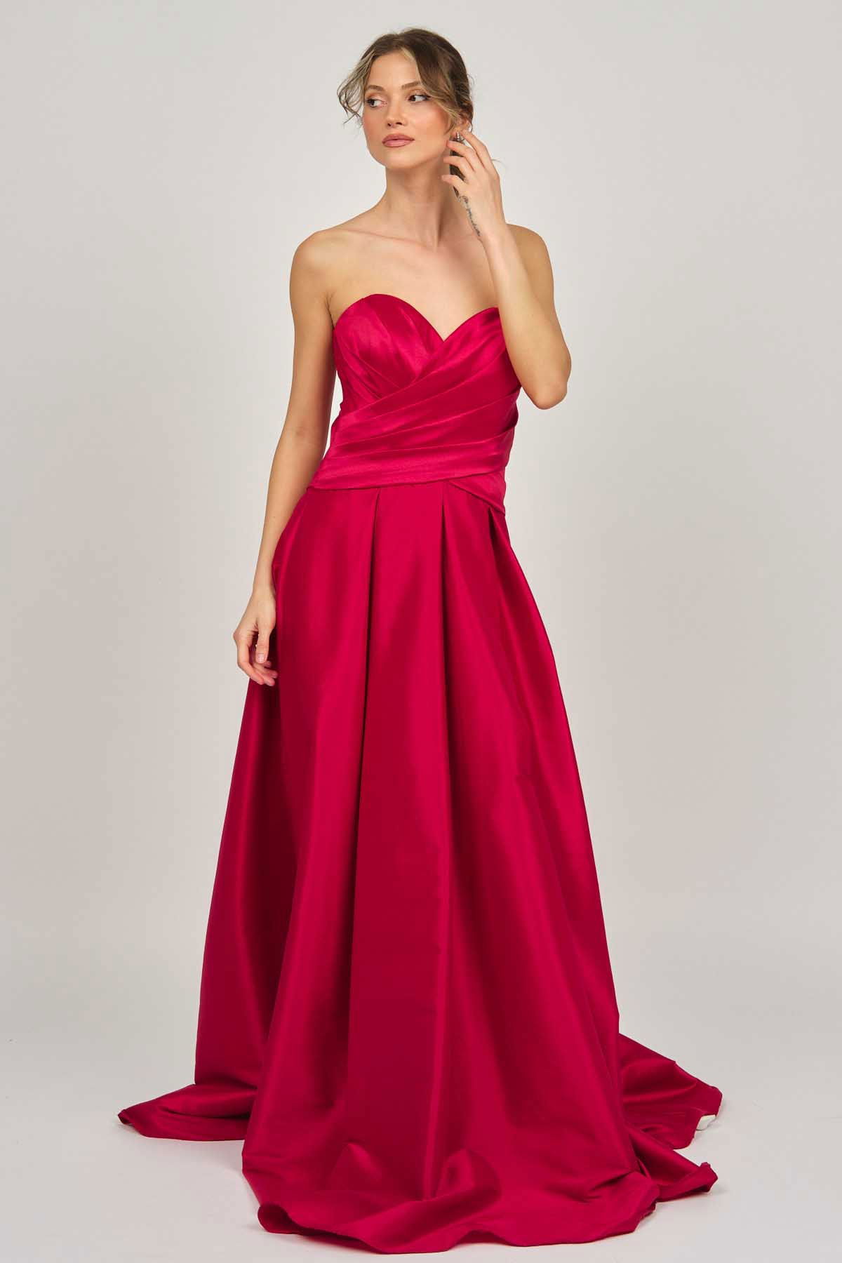 Şeref Vural Kadın Straplez Uzun Abiye Elbise 5437827 Kırmızı - 1