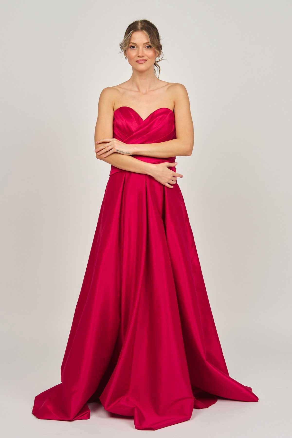 Şeref Vural Kadın Straplez Uzun Abiye Elbise 5437827 Kırmızı - 3