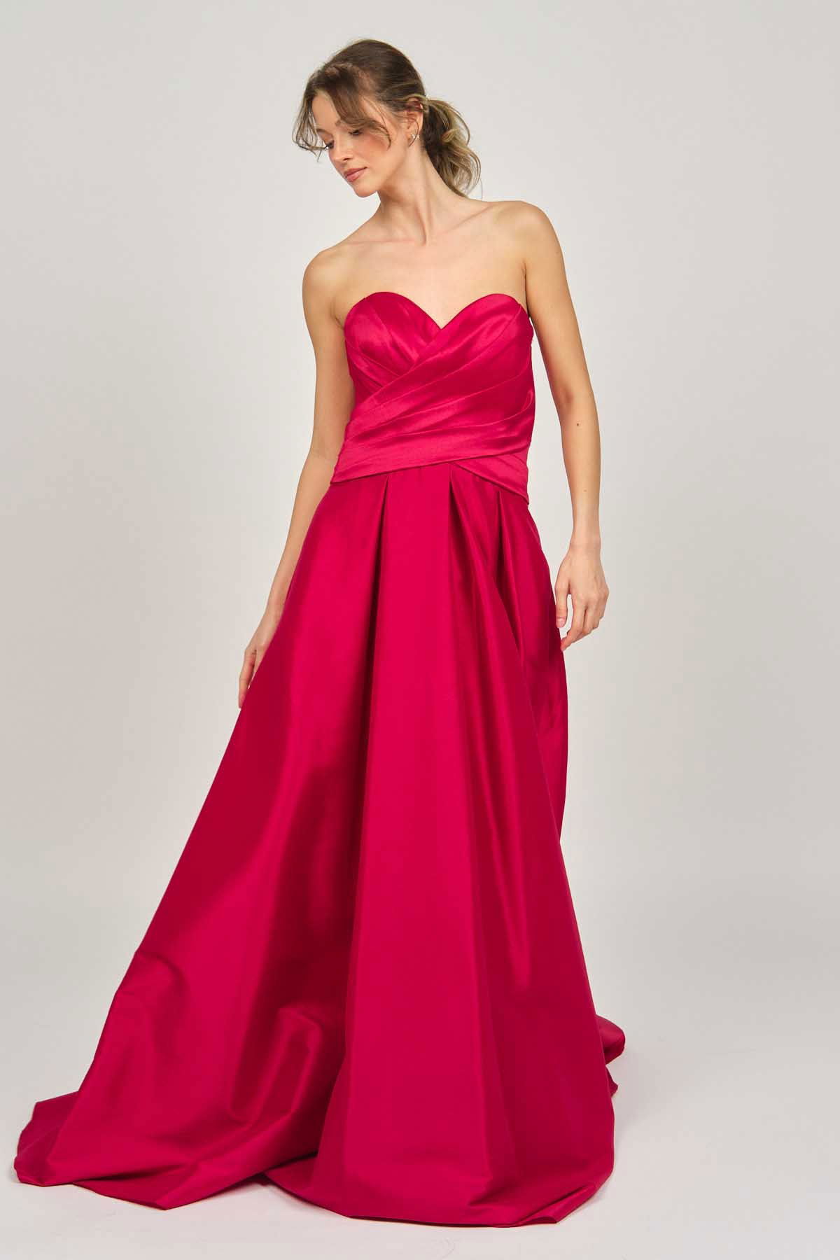 Şeref Vural Kadın Straplez Uzun Abiye Elbise 5437827 Kırmızı - 7