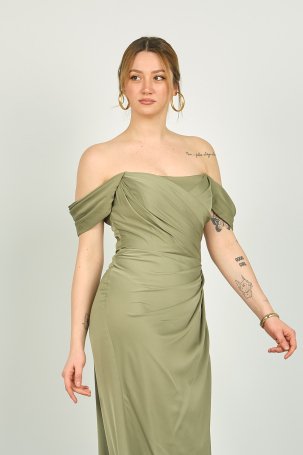 Şeref Vural Kadın Straplez Uzun Abiye Elbise 5438001 Yağ Yeşili - 2