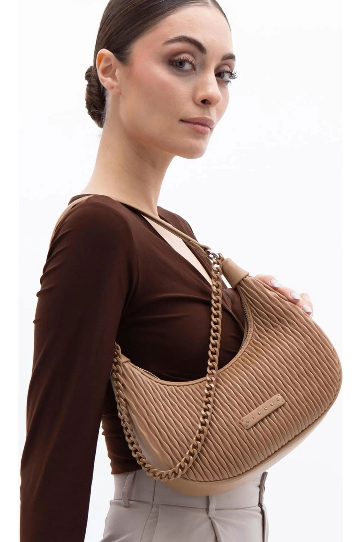 Sisley Kadın El ve Çapraz Çantası SLY208 Camel - 1