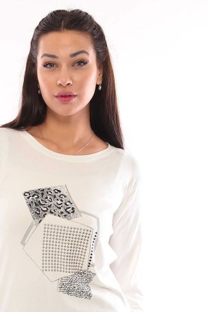 Sistas Kadın Bisiklet Yaka Desenli Bluz 3327 Ekru - 3