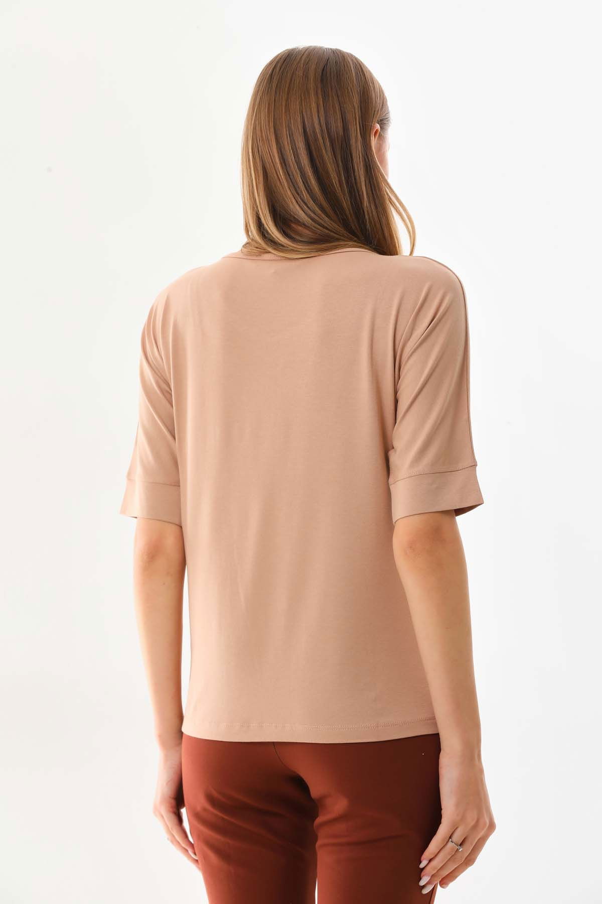 Sistas Kadın Bisiklet Yaka Kısa Kol Bluz 23009 Camel - 4