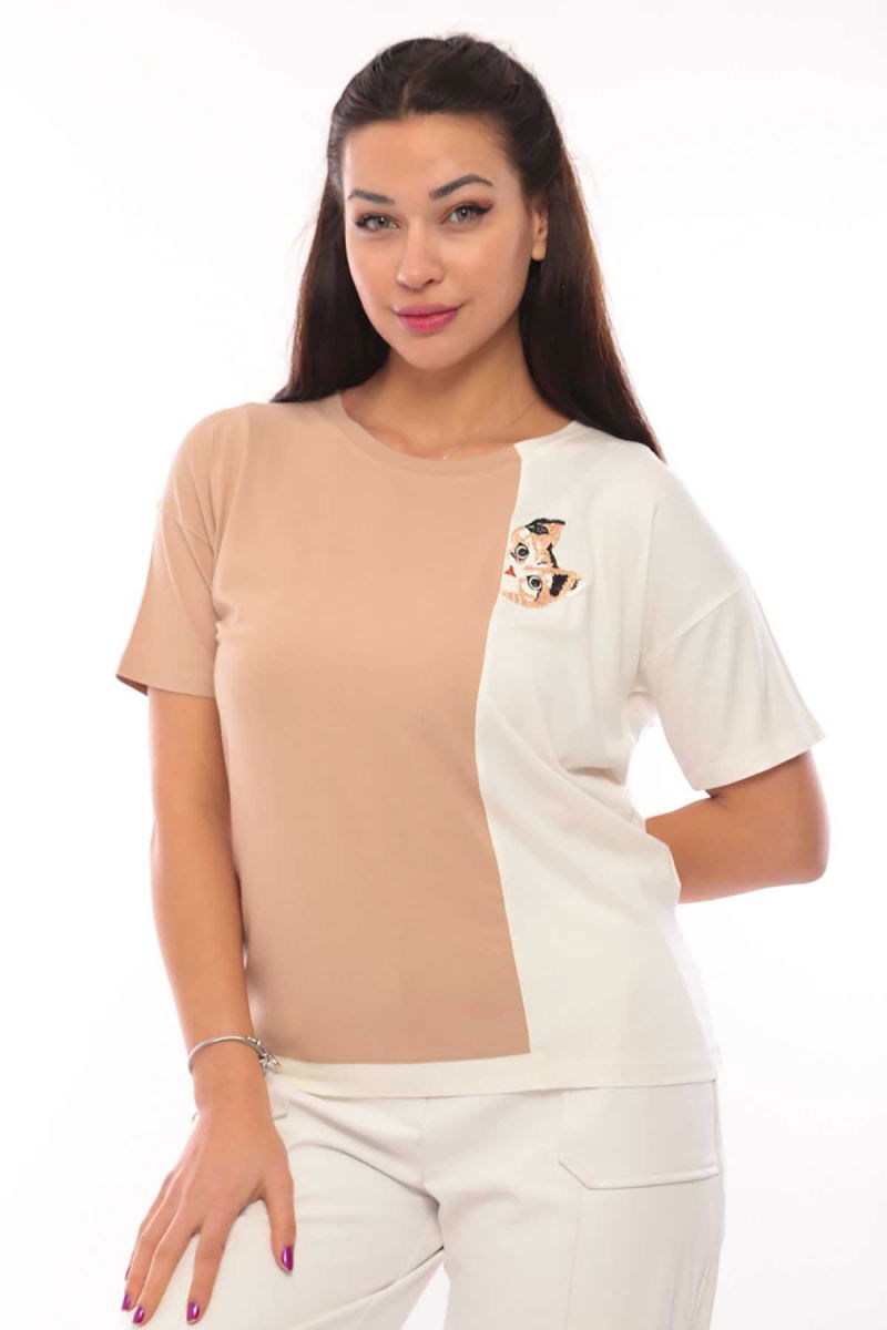 Sistas Kadın Bisiklet Yaka Kısa Kol Bluz 3049 Camel - 2