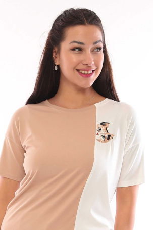 Sistas Kadın Bisiklet Yaka Kısa Kol Bluz 3049 Camel - 3